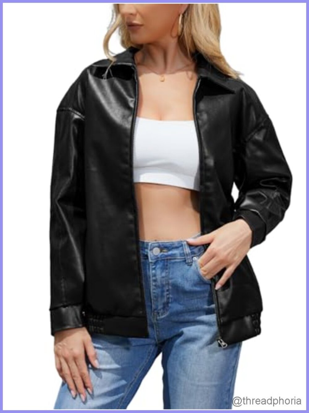 Faux Leather Oversized Moto Biker Jacket Fall Winter Outerwear